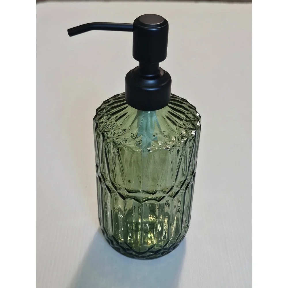 JASAI Green Glass Dispenser Matte Black Pump Dazzle 18oz Bathroom Kitchen